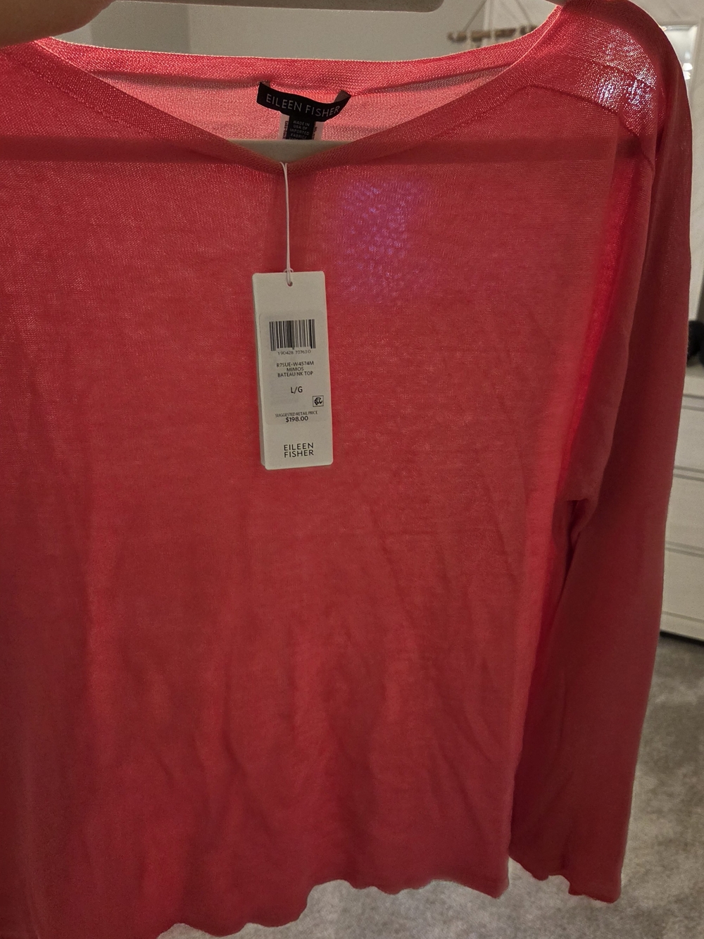 Eileen Fisher Seamless Sleek Tencel Bateau Neck Knit Top Coral Large L